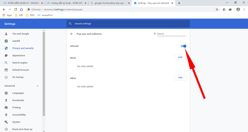 Hướng dẫn kỹ thuật - Google Chrome allow pop up - Bước 4